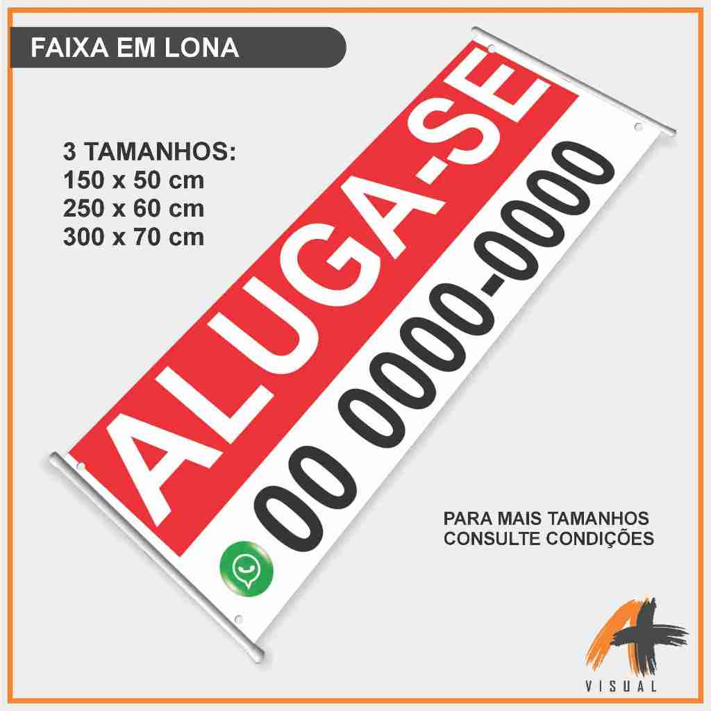 Faixa Em Lona - Aluga-se Ou Vende-se Arte Pronta 150x50 Com Telefone E Whatsapp