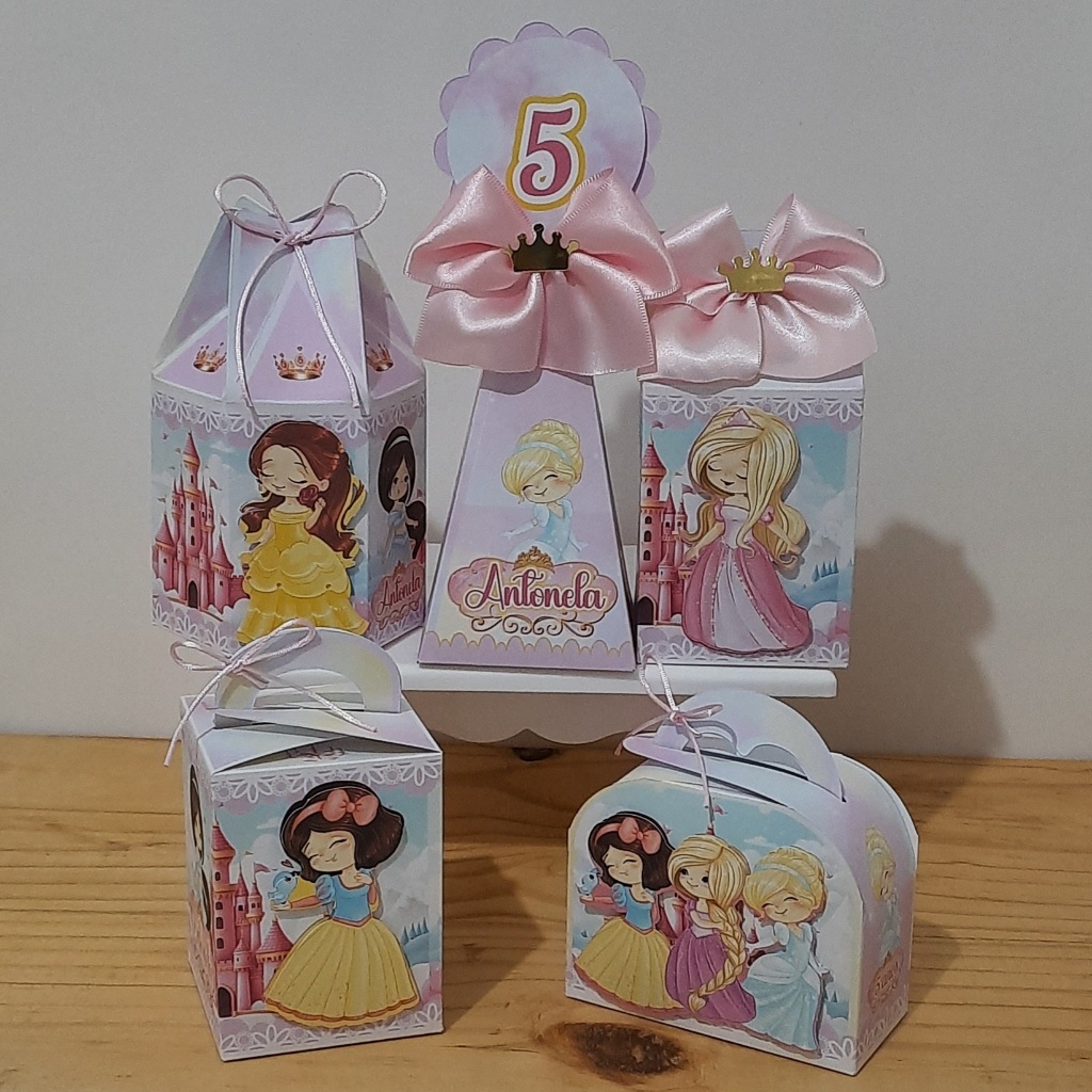 Kit Caixinhas tema PRINCESAS CUTE para Decoração e Lembrancinha de Festa de Aniversário Infantil