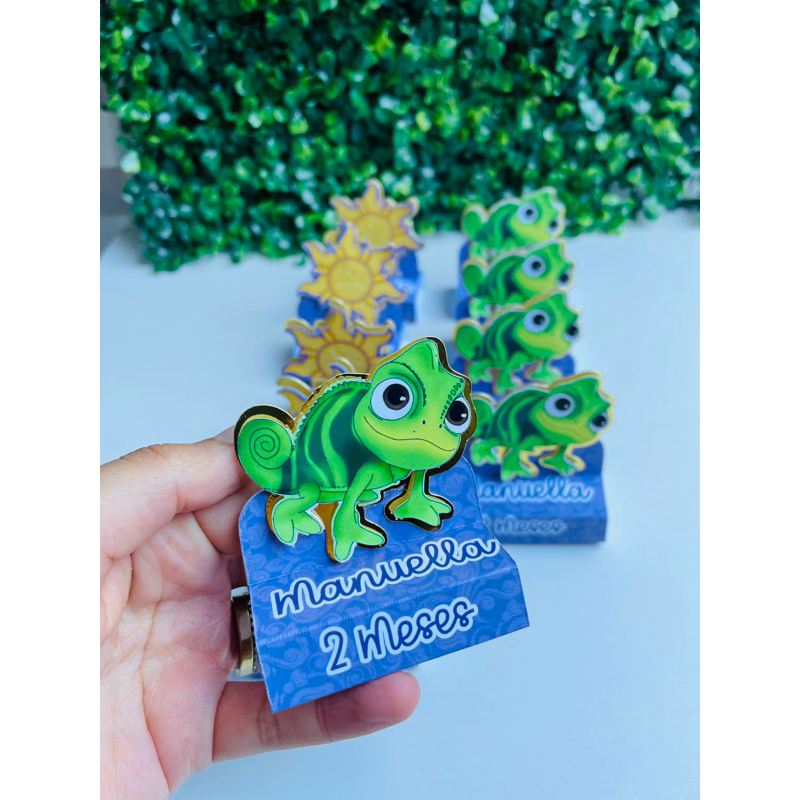 Porta Bis Duplo Lembrancinha PEGUE E MONTE Festa RAPUNZEL ENROLADOS - Aplique 3D Lamicote Dourado