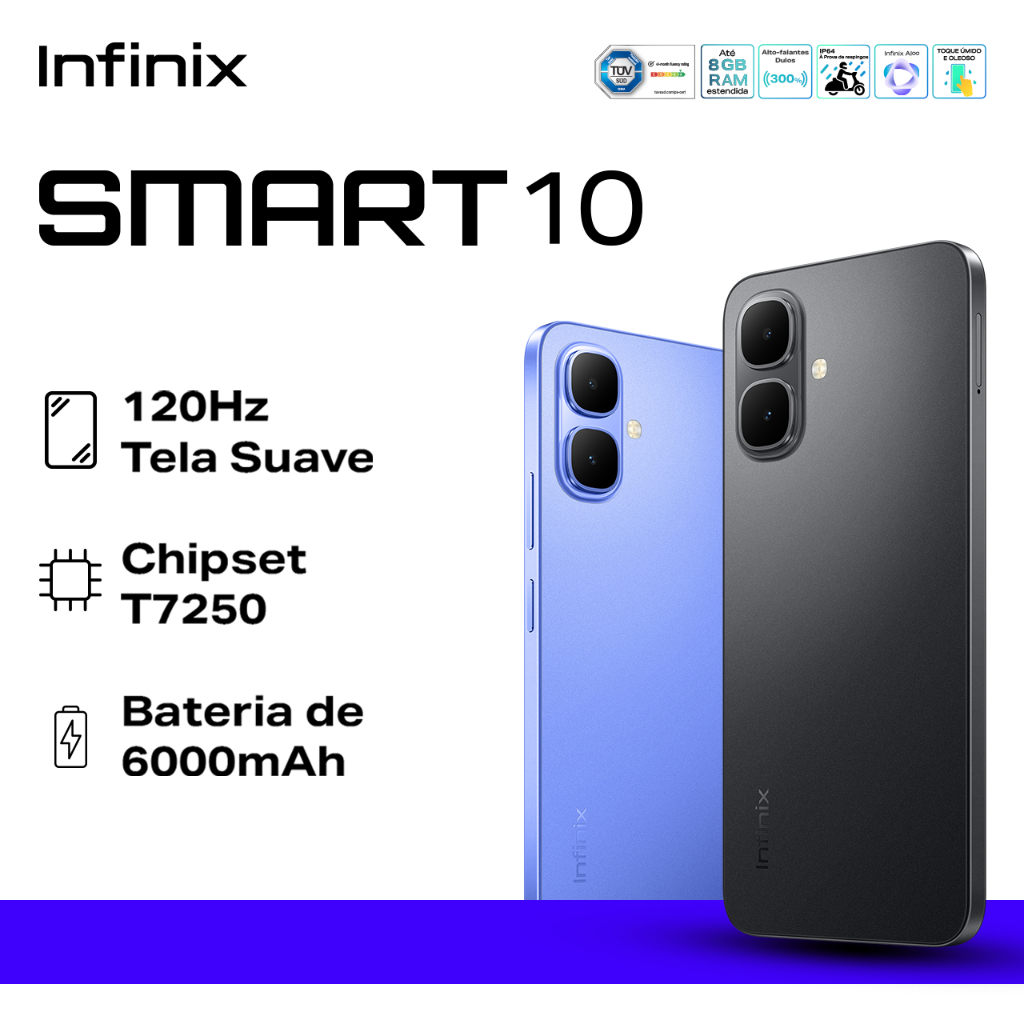 Infinix Smart 10 4.5G, Processador T7250, 128GB Memória e 4GB RAM Expansível, Proteção IP64 em Oferta na Shopee