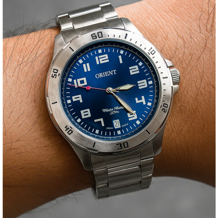 Relógio Orient MBSS1155A D2SX Masculino, Aço Inoxidável, Display Azul, Estilo Moderno e Elegante