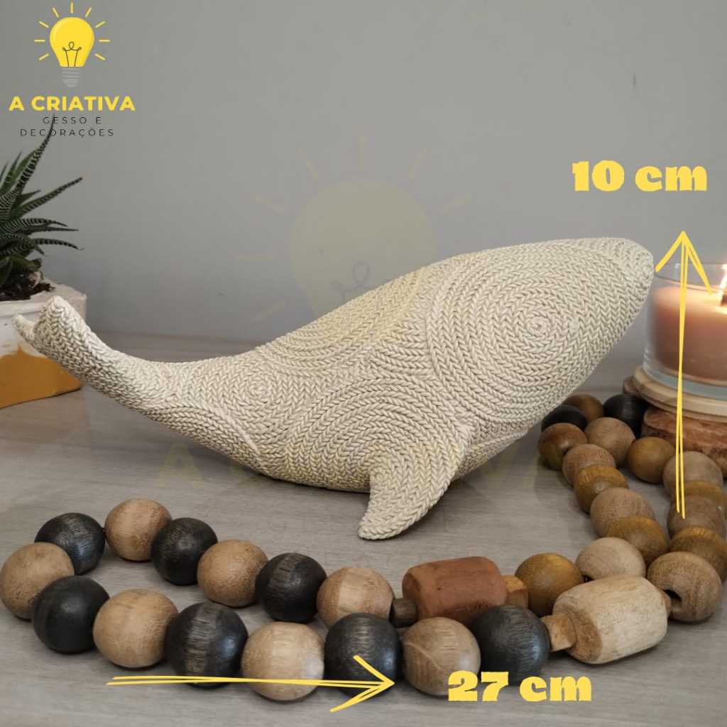 Baleia Decorada Artesanal Textrura  Feita em Gesso Maçiço Tam M Moderna e Sofisticada Decoração Luxo