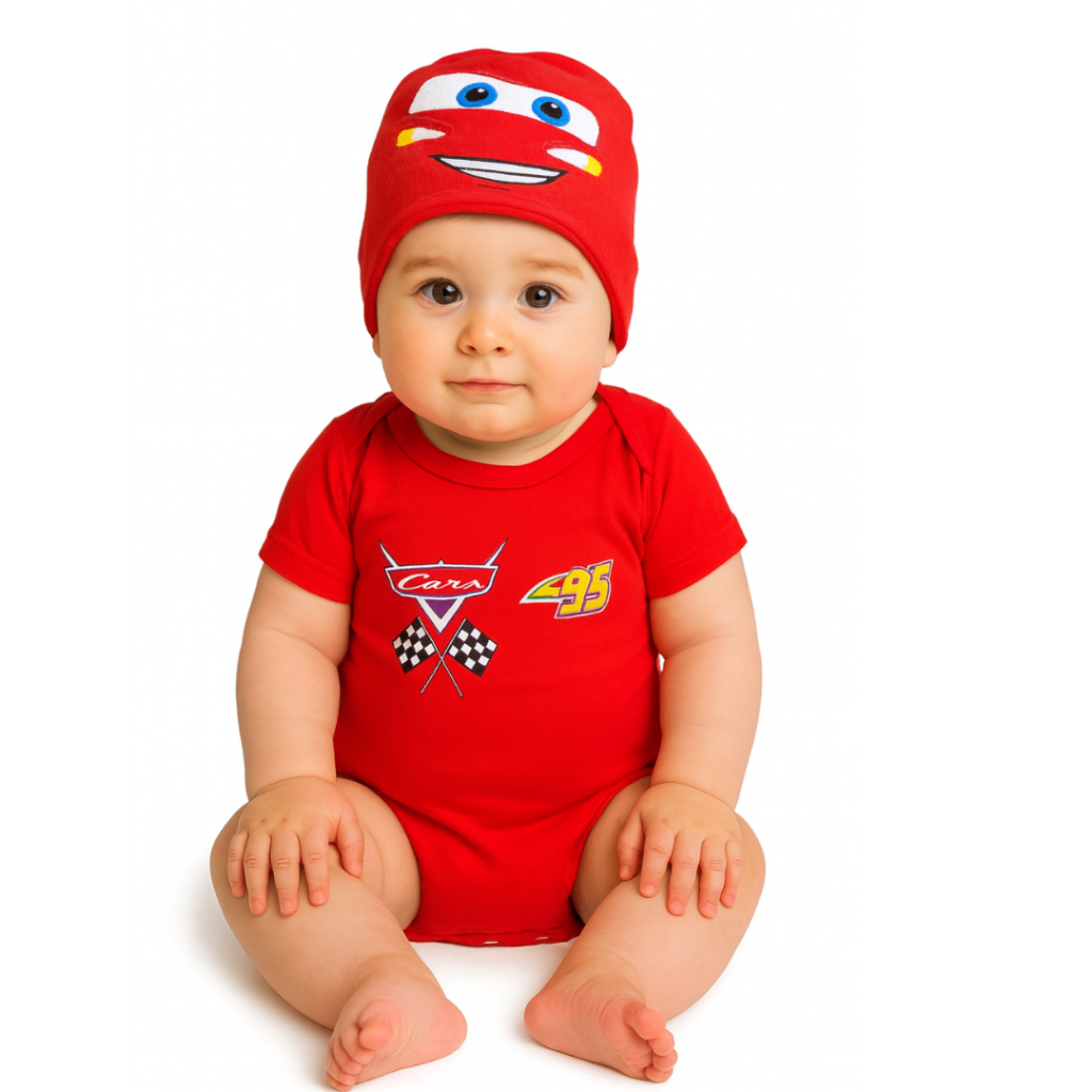 Body Bebe Menino Temático Mêsversario Do Relampago Maquim - Manga Curta 100% Algodão