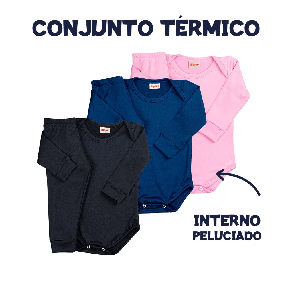 Conjunto Térmico Bebê Peluciado Body e Calça Básico Menino/Menina RN ao GG Pijama Quentinho Inverno Frio em Oferta na Shopee