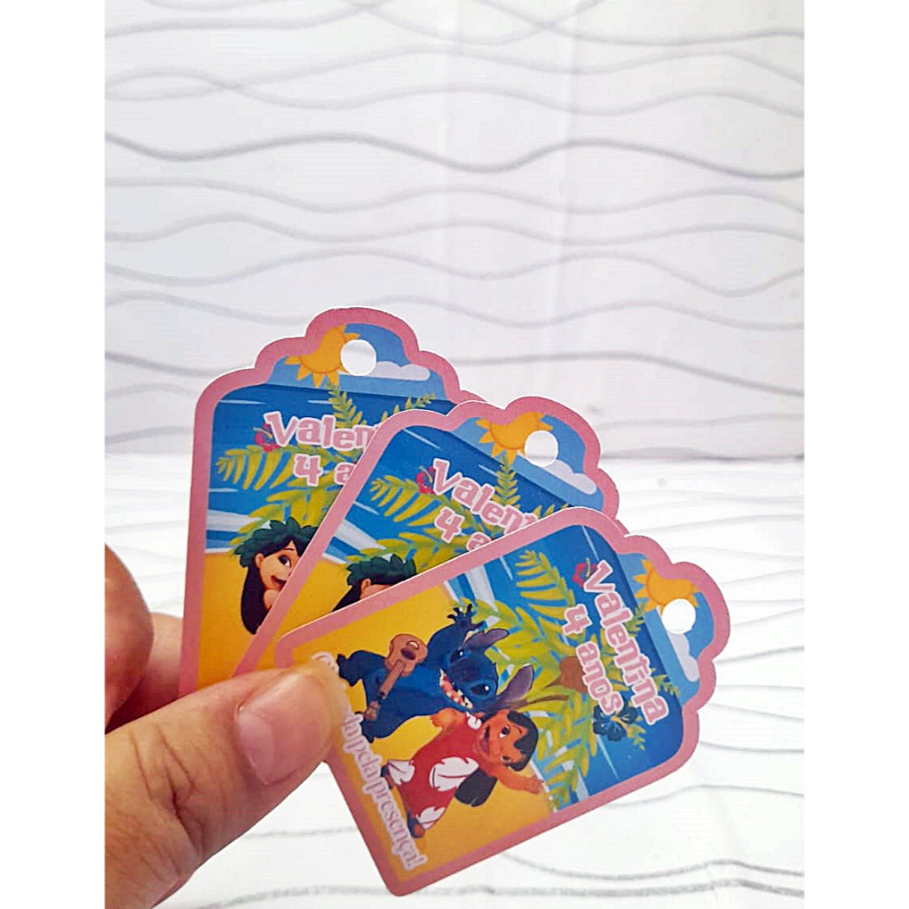 Kit tag personalizada com furo Lilo e Stitch - TAG personalizada para lembrancinhas e sacolinhas