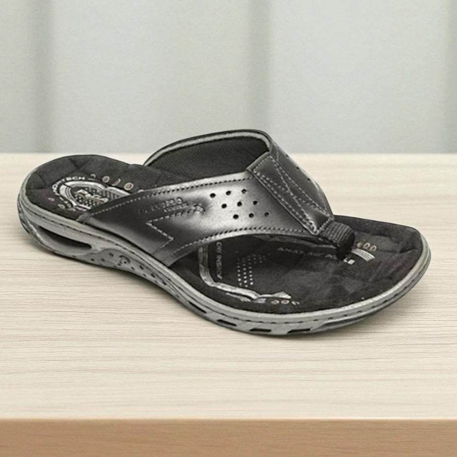 Chinelo Masculino Couro Pegada Amortech Ortopédico Conforto Anatômico Preto Marrom De Dedo Pai131663