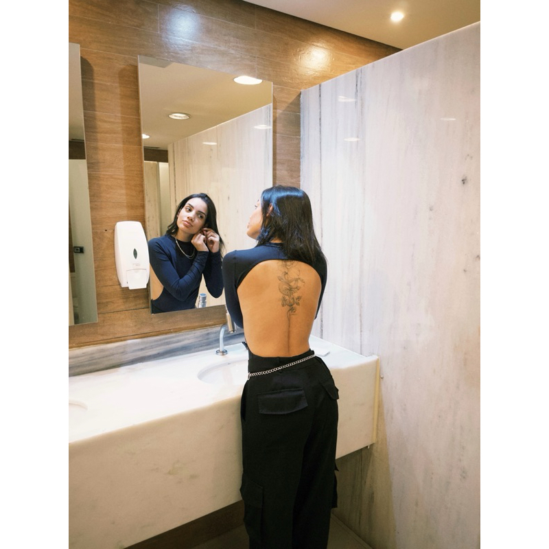 BODY COSTAS NUA PRETO POLIAMIDA MANGA LONGA