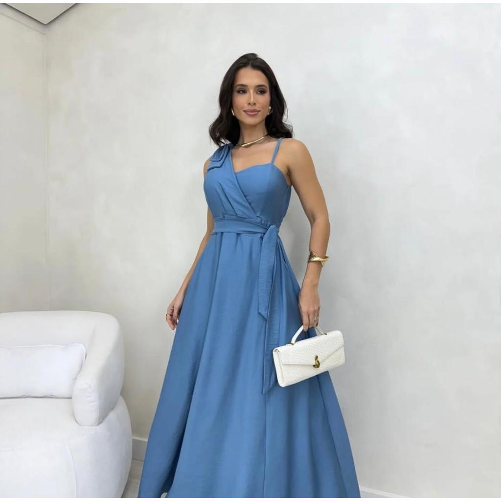 vestido longo regata moda evangelica alcinha cinto bolso bojo laço festa casamento madrinha chic elegante