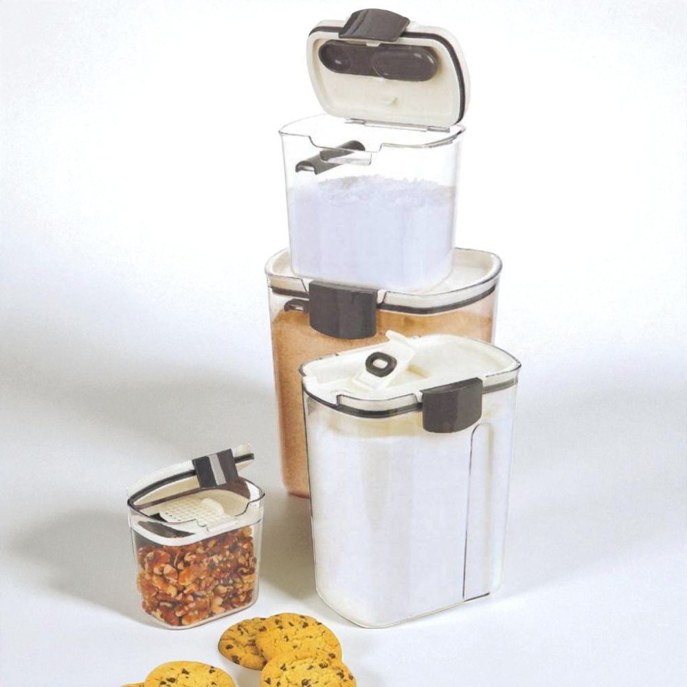 Kit 4 Potes Herméticos de Plástico BPA Free com Tampa Branca – Mini Dispenser, Açucareiro, Porta Grãos e Multi Dispenser