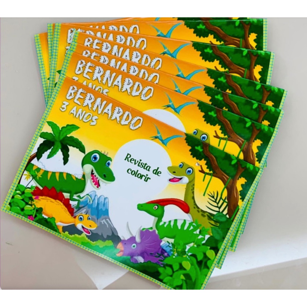 Livro de Colorir Dinossauro Personalizado | Infantil | 12 Desenhos para Pintar | Lembrancinha Educativa