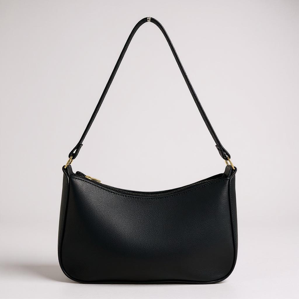 Bolsa de ombro baguete feminina , Bolsa lua com detalhes em dourado e fecho em ziper em Oferta na Shopee