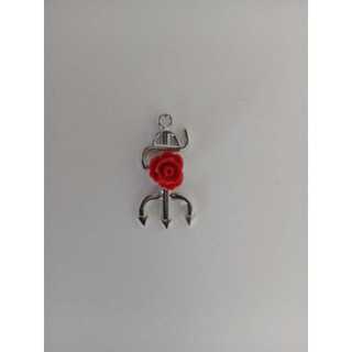 Pingente Tridente Pomba Gira Com Rosa Vermelha Preta Escolha Modelo Quantidade 30mm Metal Prateado