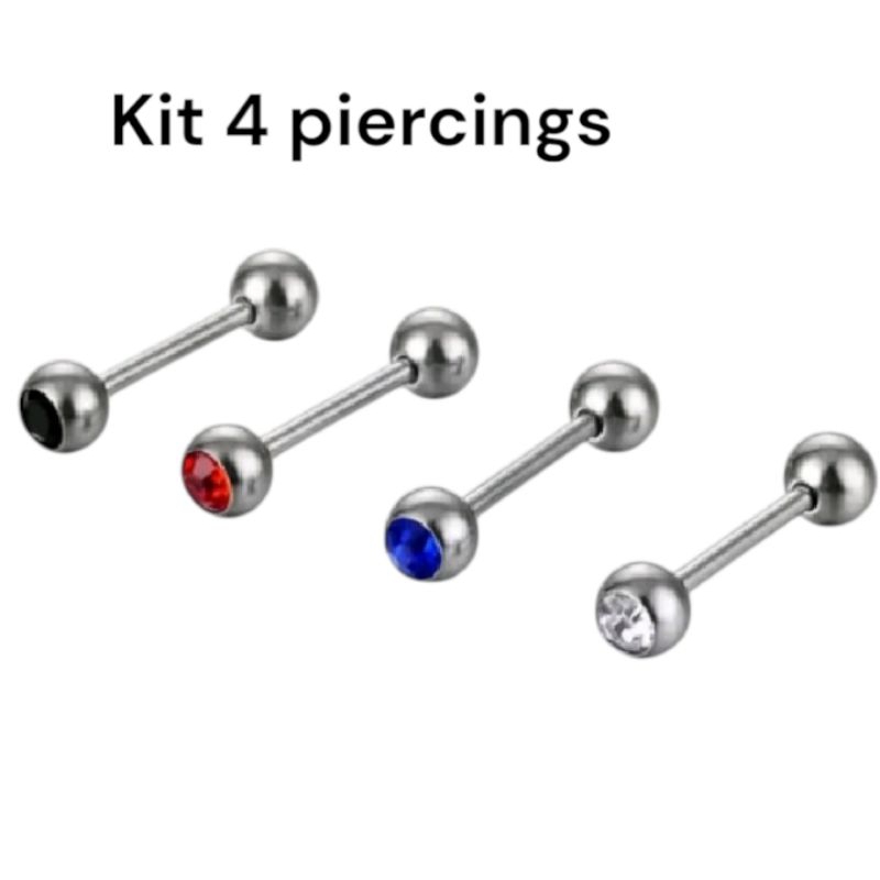 kit 4 piercings de língua cristal em Oferta na Shopee