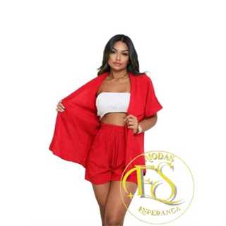 Conjunto KIMONO Femenino 2 peças Blusa e Short VISCOLINHO verão em Oferta na Shopee