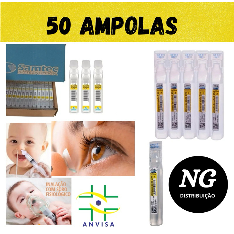 Soro Fisiológico 09% 10 ml Cloreto de Sódio Kit 50 unidades em Oferta na Shopee