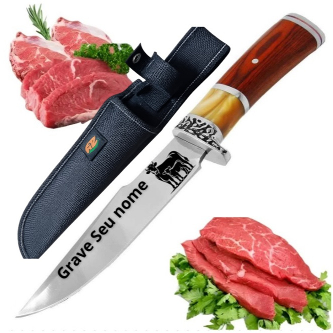 Faca Para Churrasco Caça Pesca Cabo Artesanal Personalizada seu nome