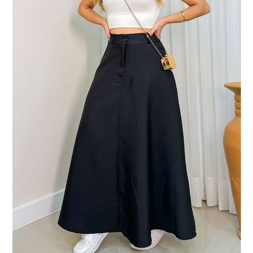 Saia Longa Feminina Cintura Alta Alfaiataria Moda Evangélica Casual Básica Inverno - Moda Elegante em Oferta na Shopee
