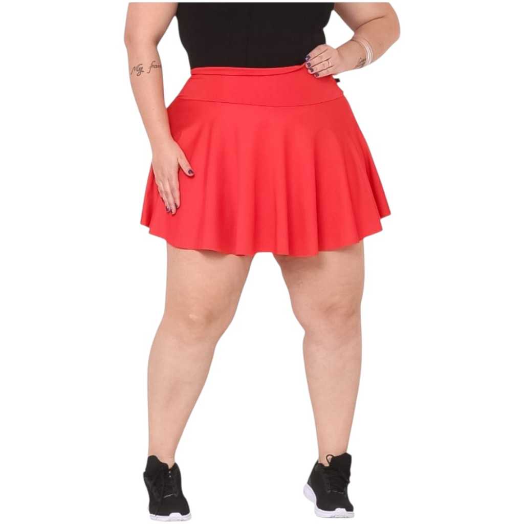 Short Saia Plus Size Fitness Feminina Cintura Alta Em Suplex em Oferta na Shopee