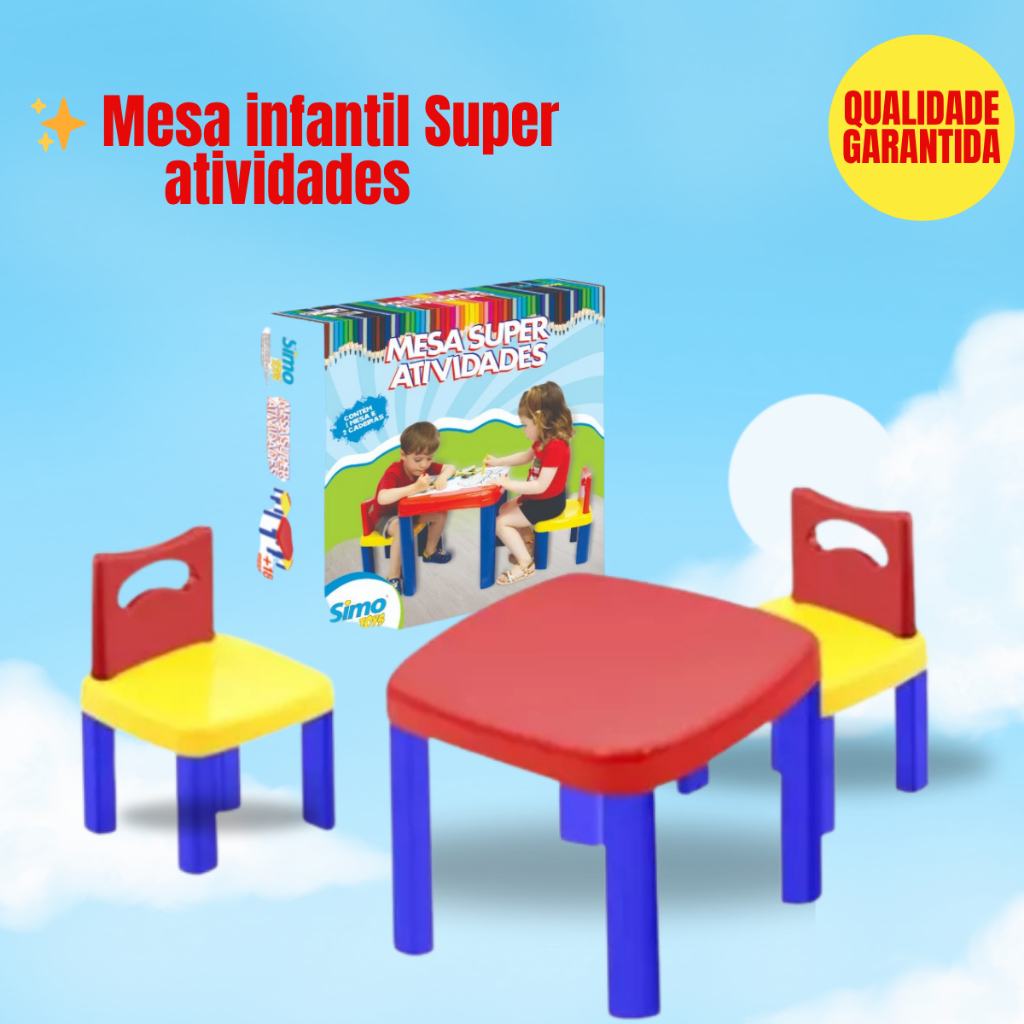 Mesa Mesinha Infantil Didática Criança Com 2 Cadeirinhas