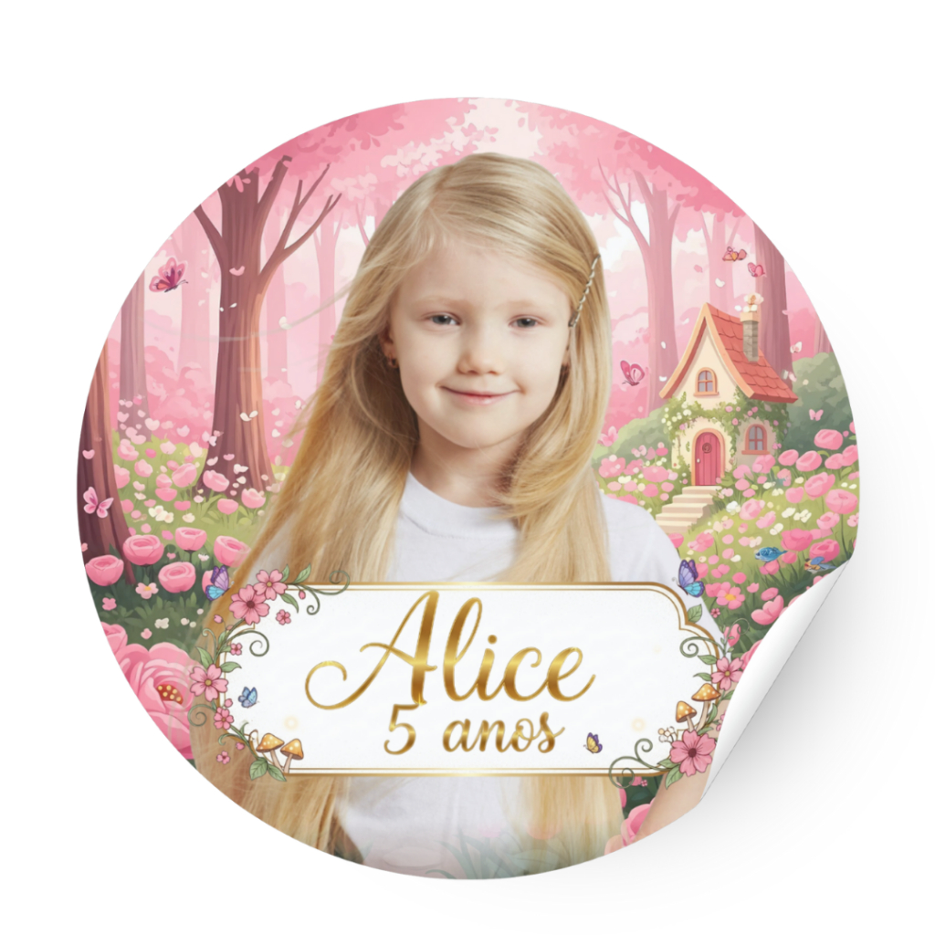 Adesivos JARDIM ENCANTADO Aniversário Personalizado com FOTO  da Criança Para Lembrancinhas