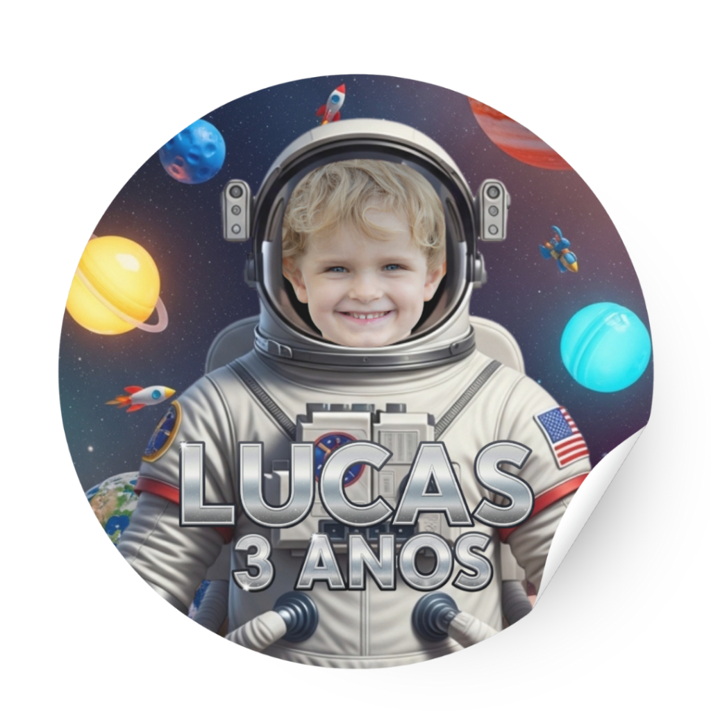 120 AdesivosTEMA ASTRONAUTA Aniversário Personalizado com FOTO  da Criança Para Lembrancinhas
