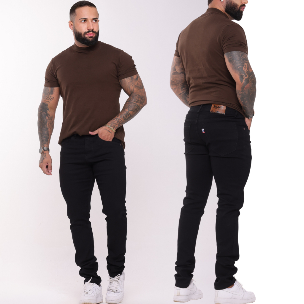 Calça Jeans Masculina Slim Fit Skinny Preta Com Elastano Premium Do 36 ao 54 Confortável Casual Skape