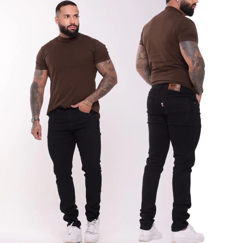Calça Jeans Masculina Slim Fit Skinny Preta Com Elastano Premium Do 36 ao 54 Confortável Casual Skape