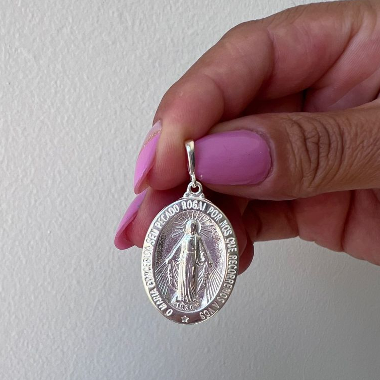 Pingente Medalha Nossa Senhora das Graças Prata 925 Legitima.