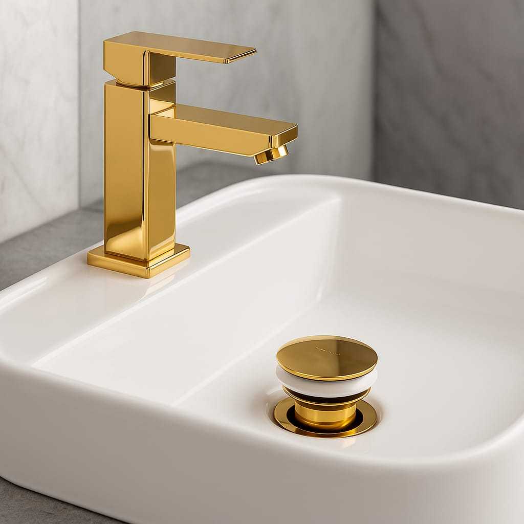 Torneira Dourada Mais Válvula Click Kit Ideal Para Sua CUBA Banheiro Lavabo