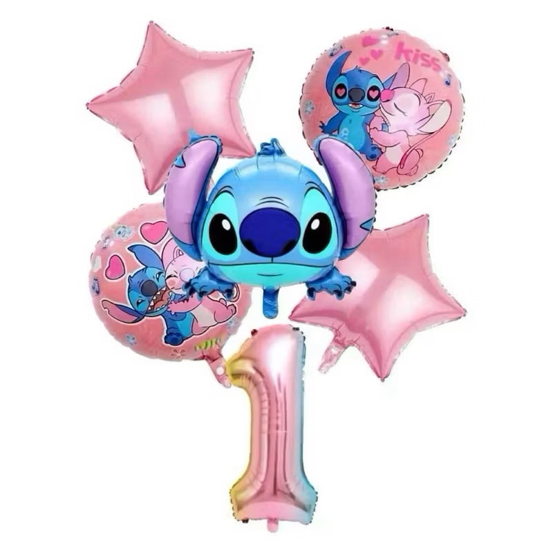 Kit com 1/5/6/7 Balões Metalizados Lilo Stitch Angel Aniversário Balão Dupla-Face Rosa Decoração em Oferta na Shopee