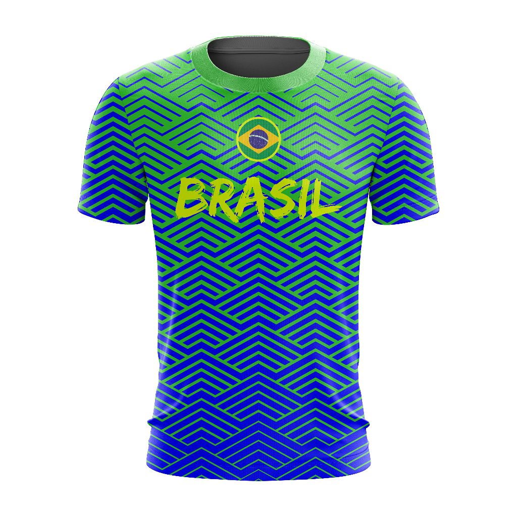 Camiseta do Brasil Personalizada Futebol Azul Verde e Amarela Torcedor 2026 05