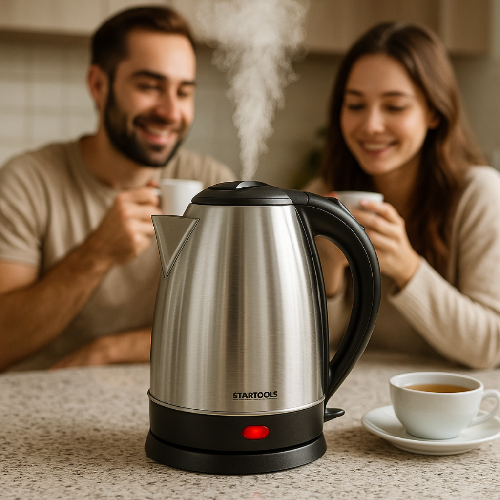 Chaleira Elétrica 2 Litros Jarra Inox Prata Rápido Aquecimento Água Quente com Indicador de Água