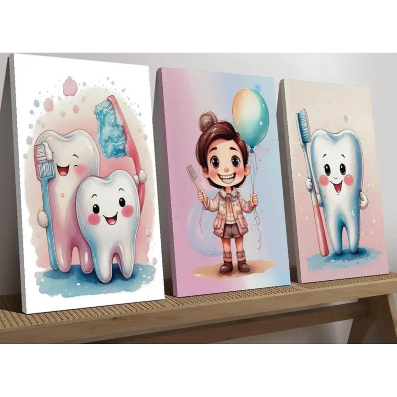 Kit 3 Quadro Infantil Odontopediatria Dentes e Criança com Escova Decoração Consultório Odontológico em Oferta na Shopee