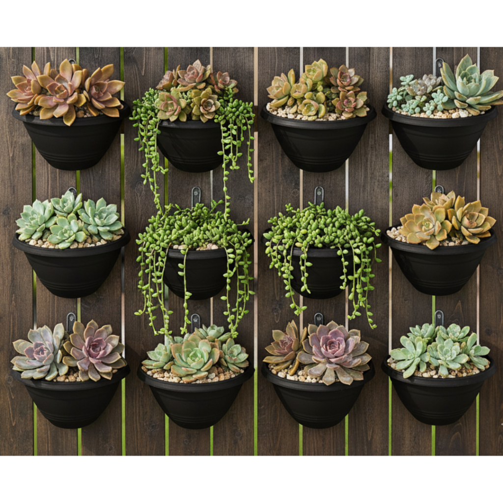 Jogo 12 Vasos de Parede 450ml PRETO Vaso Pequeno Plástico Cuia Vasinho Meia Lua Jardim Vertical Flor