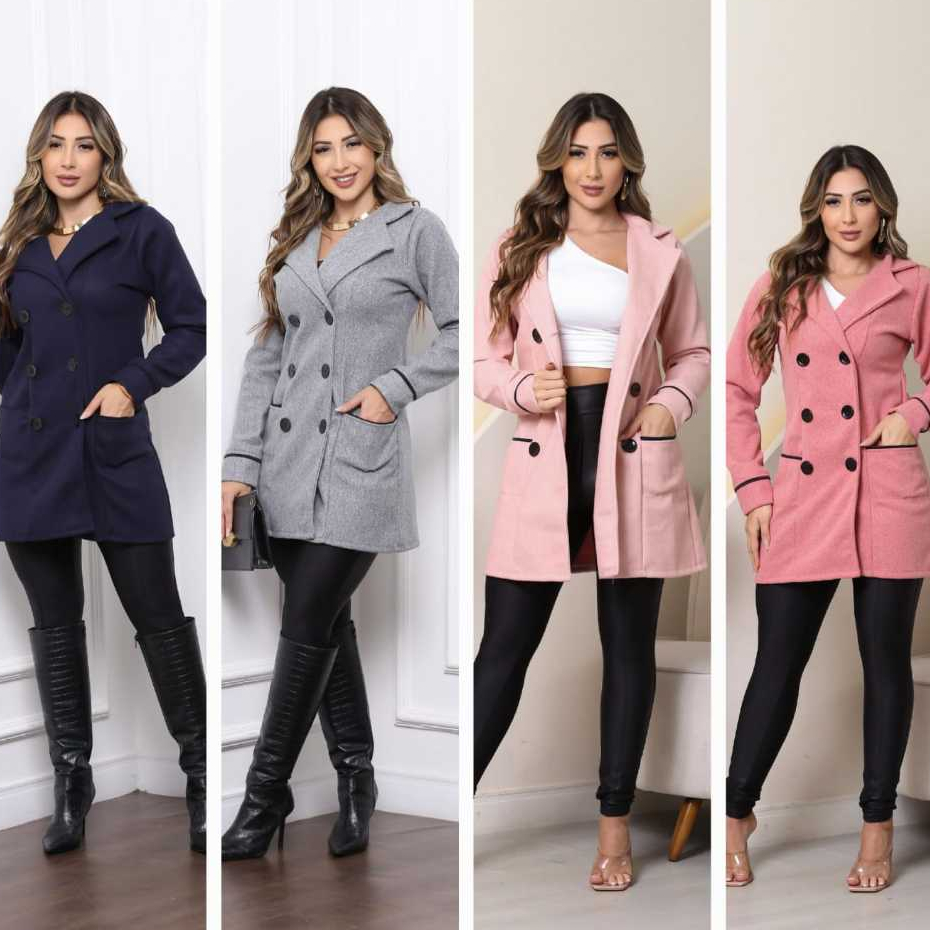 CASACO SOBRETUDO FEMININO DE LÃ BATIDA CON BOTONES M-G-GG -coleção outono inverno.