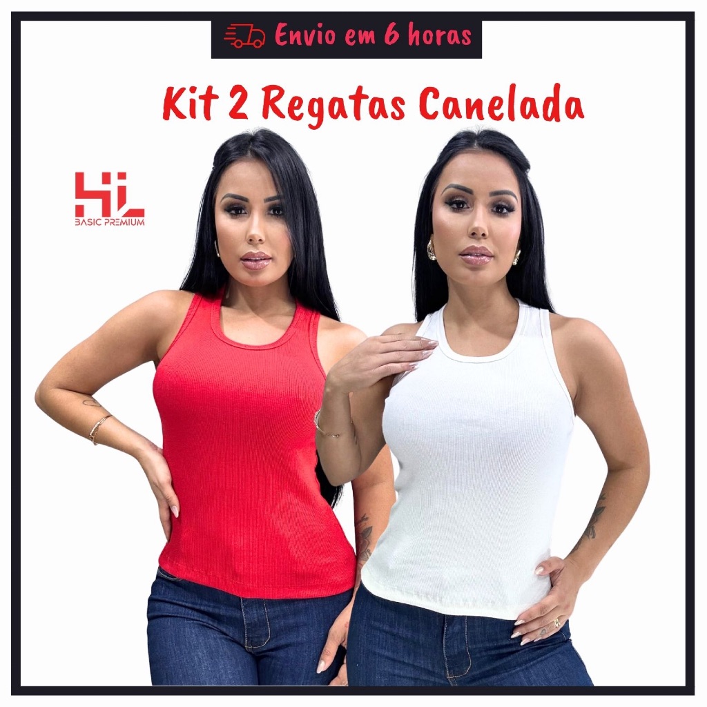 Kit 2 Regatas Feminina Canelada Ribana Algodão com Elastano Blusa Estilosa