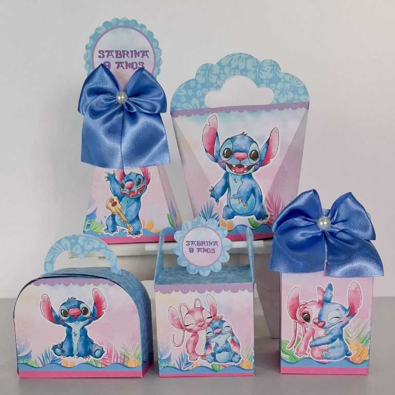 PEGUE E MONTE - KIT FESTA CAIXINHA PERSONALIZADAS LEMBRANCINHA STITCH E ANGEL