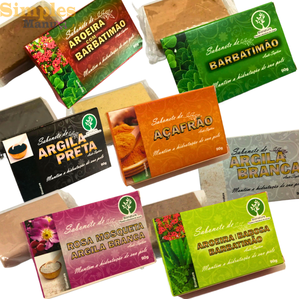 Sabonete Natural Medicinal em Barra Bionature 90g – Açafrão, Rosa Branca, Argila e Aroeira | Hidrata e Limpa a Pele