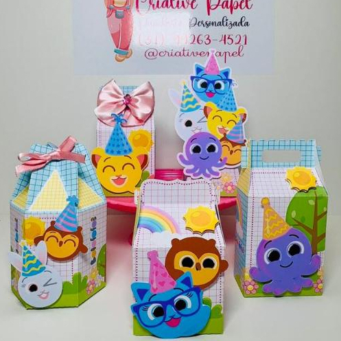 PEGUE E MONTE |Kit Festa Infantil BOLOFOFOS | Lembrancinha Aniversário | Caixinhas Personalizadas | Papelaria Personaliz