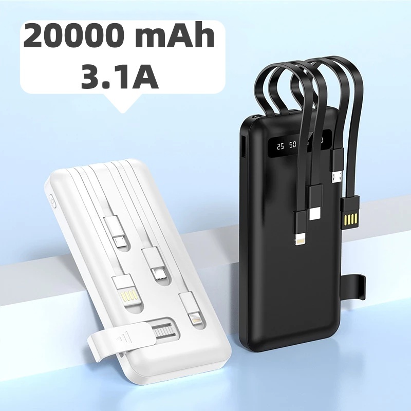 Carregador Power Bank Portátil de celular 20000mah Universal Saida 4 Cabos em Oferta na Shopee