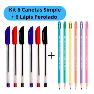 Kit 6 Canetas Simples 2 Cada Cor + 6 Lápis Perolado de Escrever Leo&Leo em Oferta na Shopee