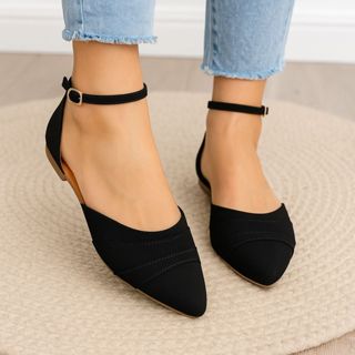 sapatilha preta bico fino feminina salomé sapato aberto em Oferta na Shopee