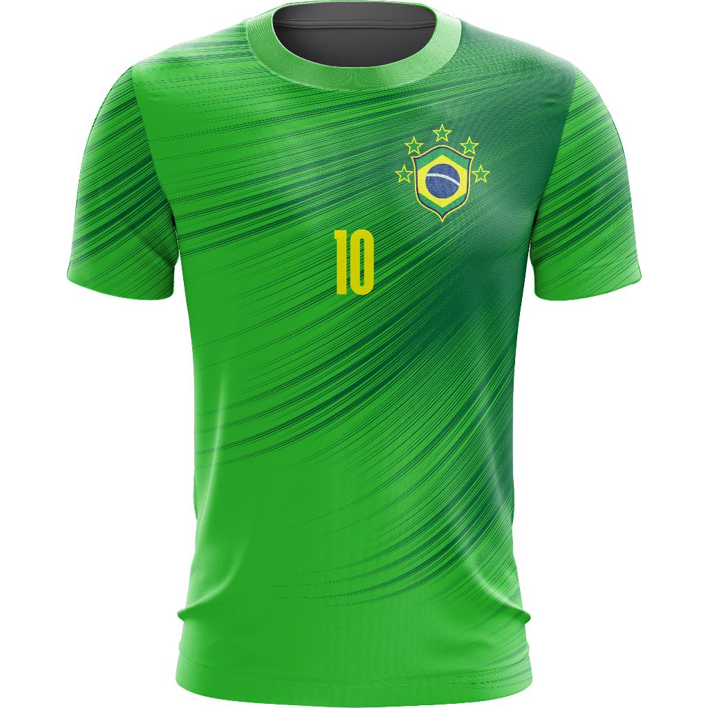 Camiseta Personalizada do Brasil Verde Detalhes Amarela Futebol Torcedor 2026 13