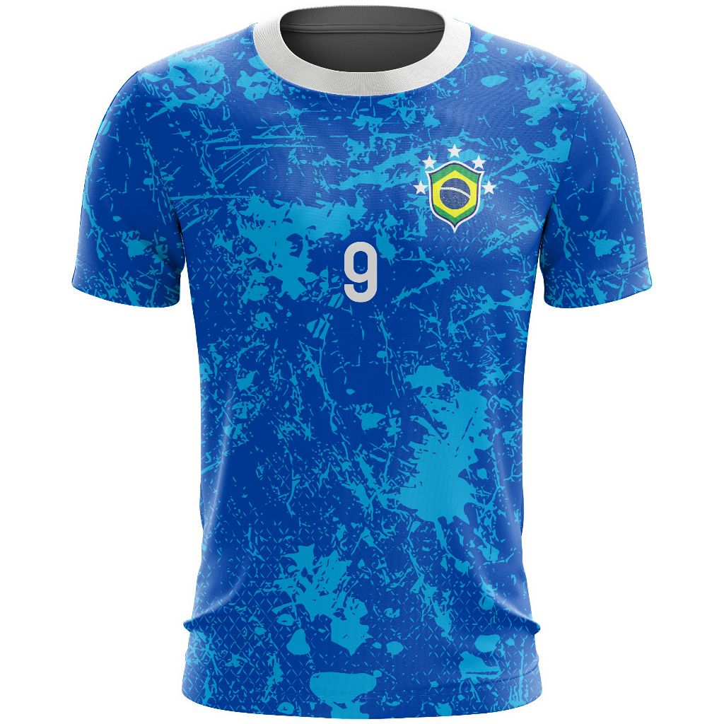 Camiseta Personalizada do Brasil Azul Azul Claro Futebol Torcedor 2026 09