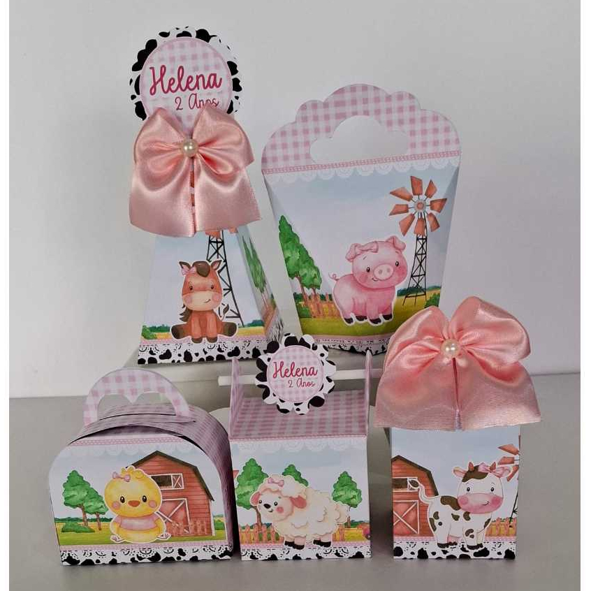PEGUE E MONTE - KIT FESTA CAIXINHA PERSONALIZADAS LEMBRANCINHA FAZENDINHA ROSA