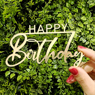 Kit Topo Aplique Bolo Aniversario Acrílico Espelhado Dourado Prata Rose Happy Birthday 12cm em Oferta na Shopee