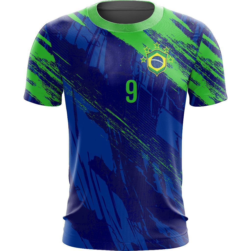 Camiseta Personalizada do Brasil Futebol Verde e Azul Torcedor 2026 14