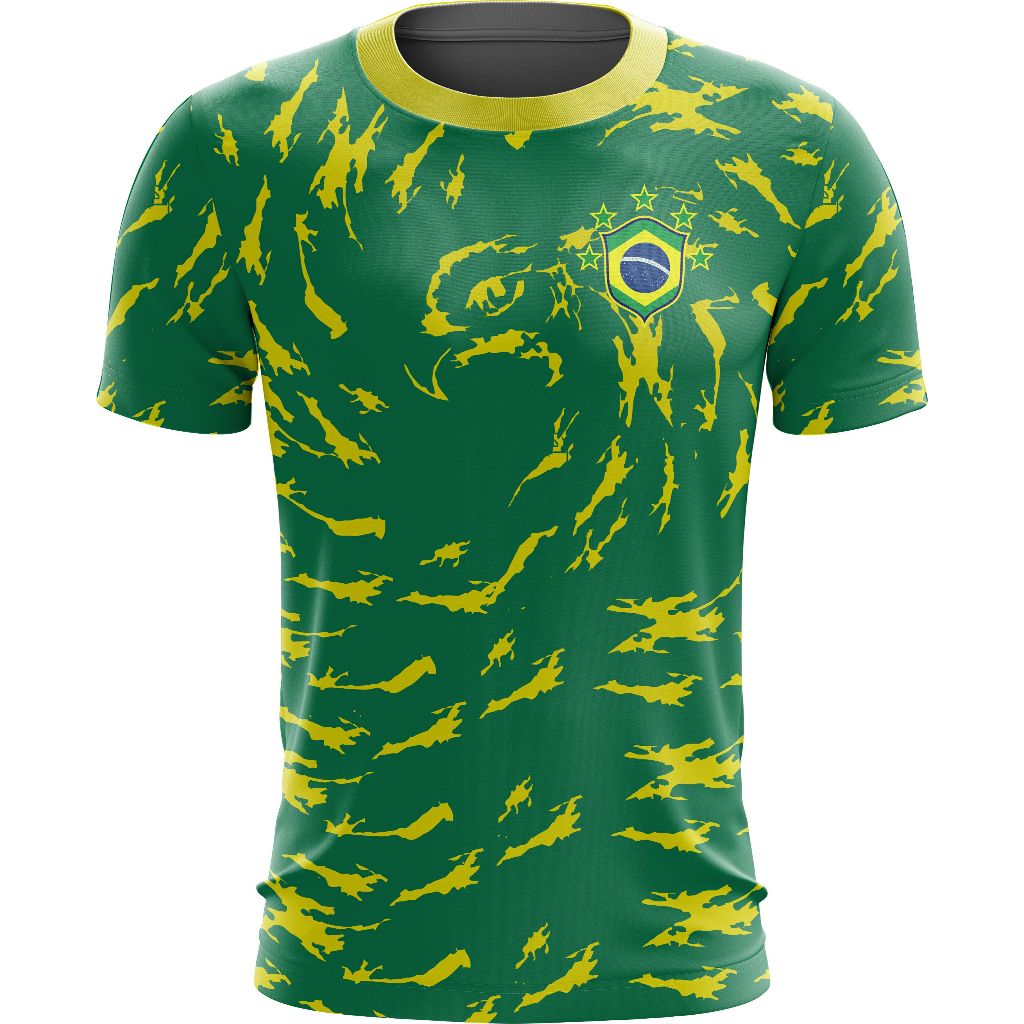 Camiseta Personalizada do Brasil Verde Espiral Amarela Futebol Torcedor 2026 19
