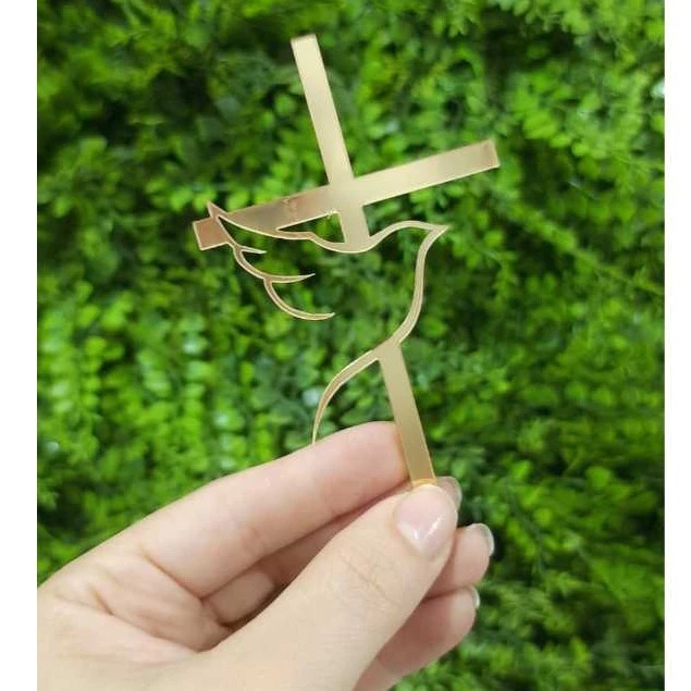 Topo Aplique p/ Bolo Acrílico Espelhado Espirito Santo Batismo Primeira Comunhão Cruz em Oferta na Shopee