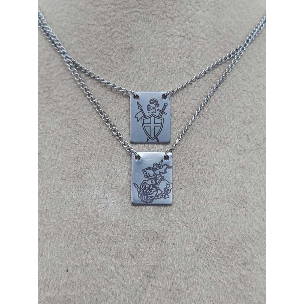 Escapulário São Jorge com Escudo em Aço inox Personalizado